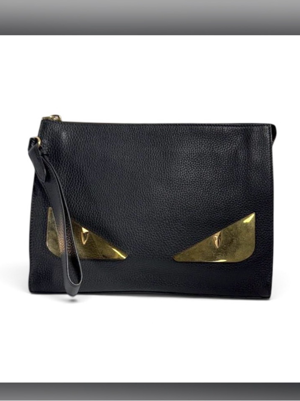 Fendi Bag Bugs “Monster Eyes” Clutch, Black Textured Calfskin Leather